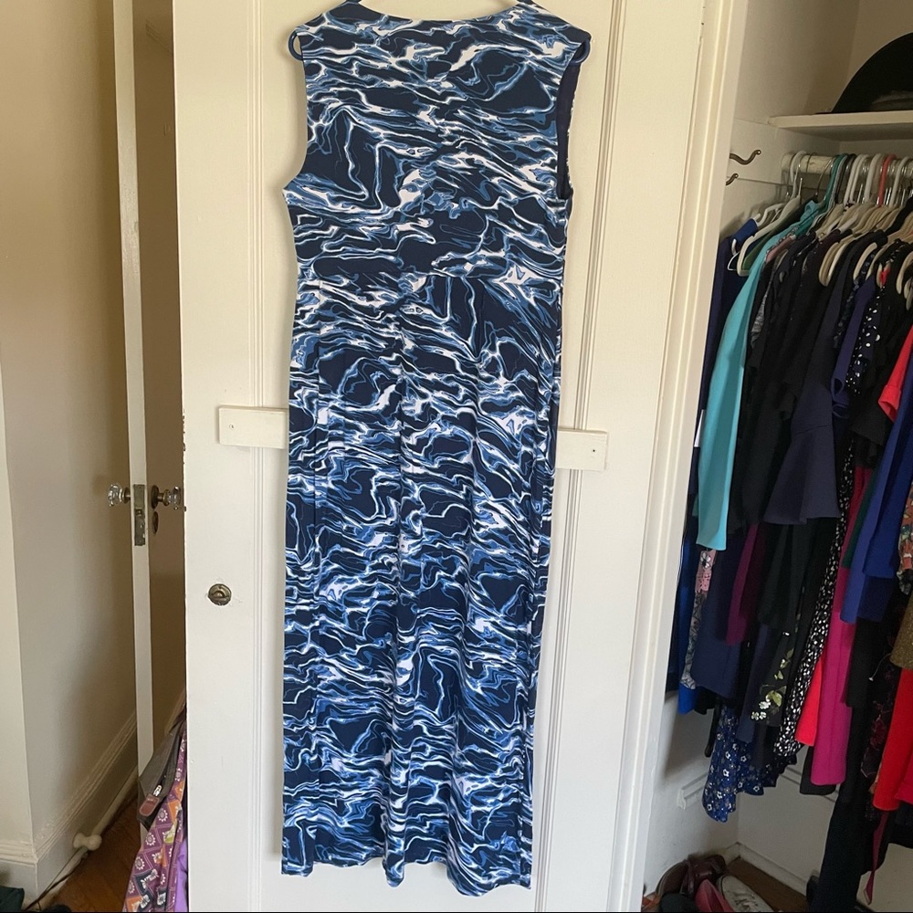 Chico’s Maxi Dress Empire Waist Blue White Wave Pattern - size L - NWOT - Picture 2 of 9